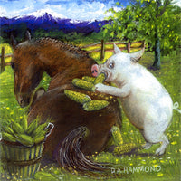 Matted Large Print: A Pig Eating Corn on the Cobb
